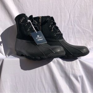 Sperry Syren Gulf Duck Waterproof Rubber Boots Womens Sz 12 Black Leather